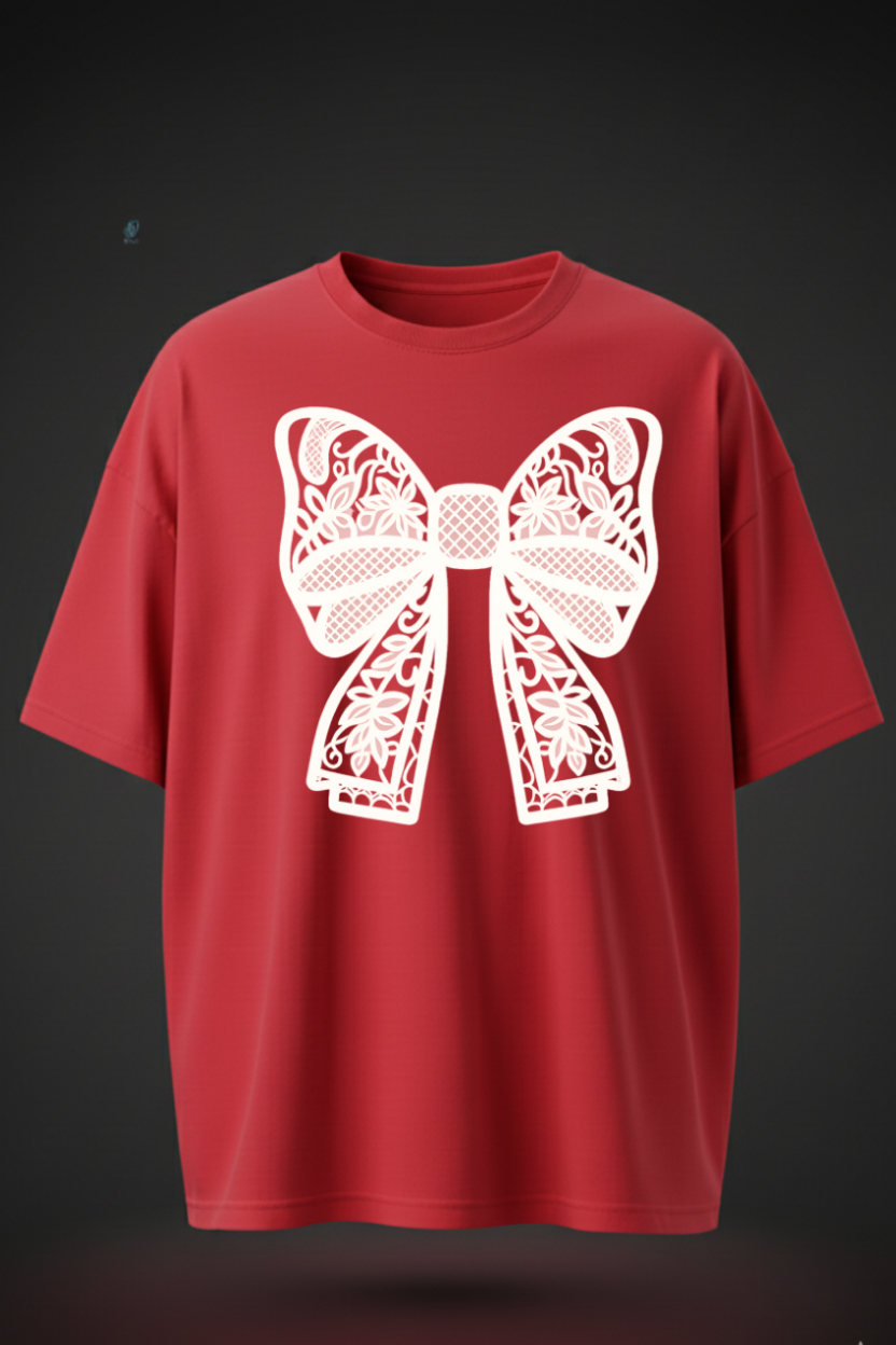 Bow Printed Oversized T-Shirt – Minimal Streetwear Style