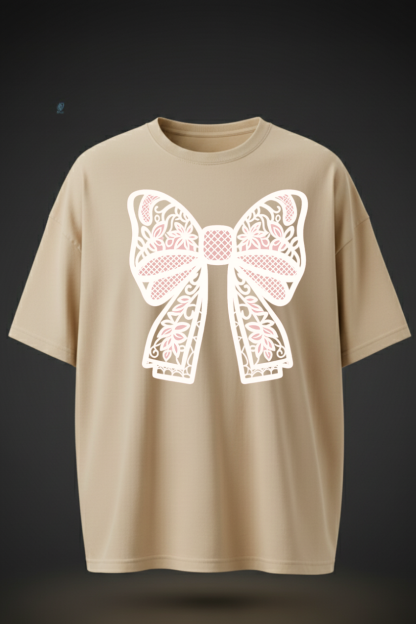 Bow Printed Oversized T-Shirt – Minimal Streetwear Style