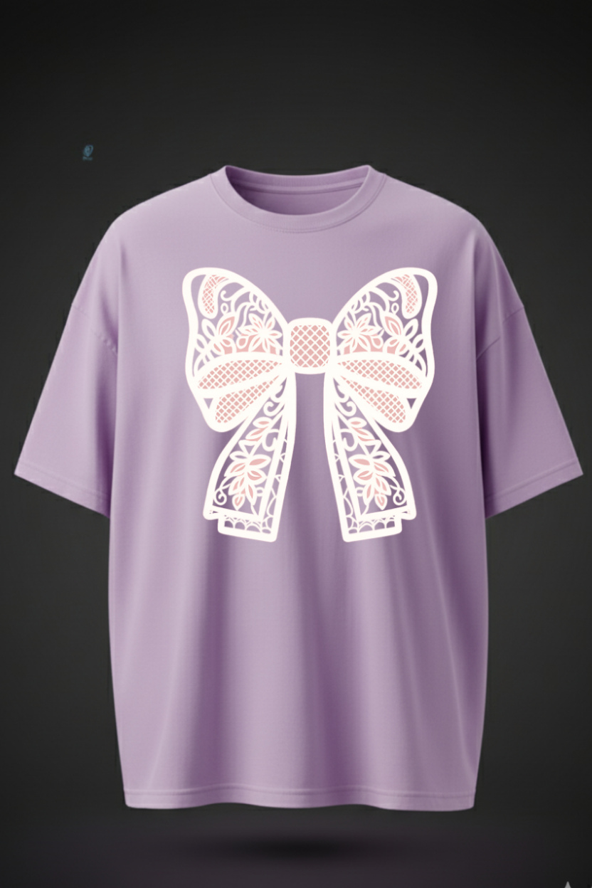Bow Printed Oversized T-Shirt – Minimal Streetwear Style