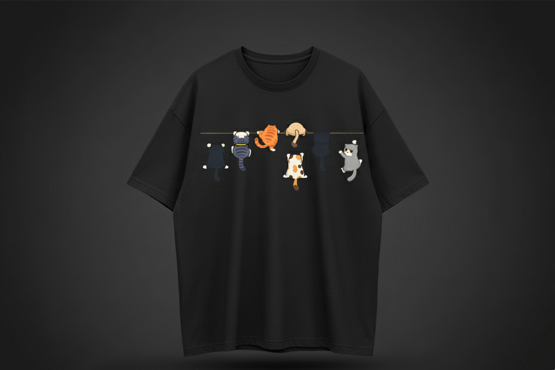Oversized Cartoon Cat Print T-Shirt – Unisex Streetwear