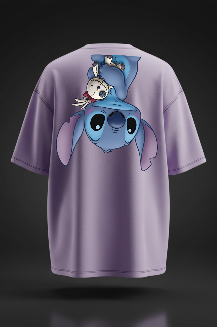 Black Oversized Cartoon Stitch Print T-Shirt – Unisex Streetwear