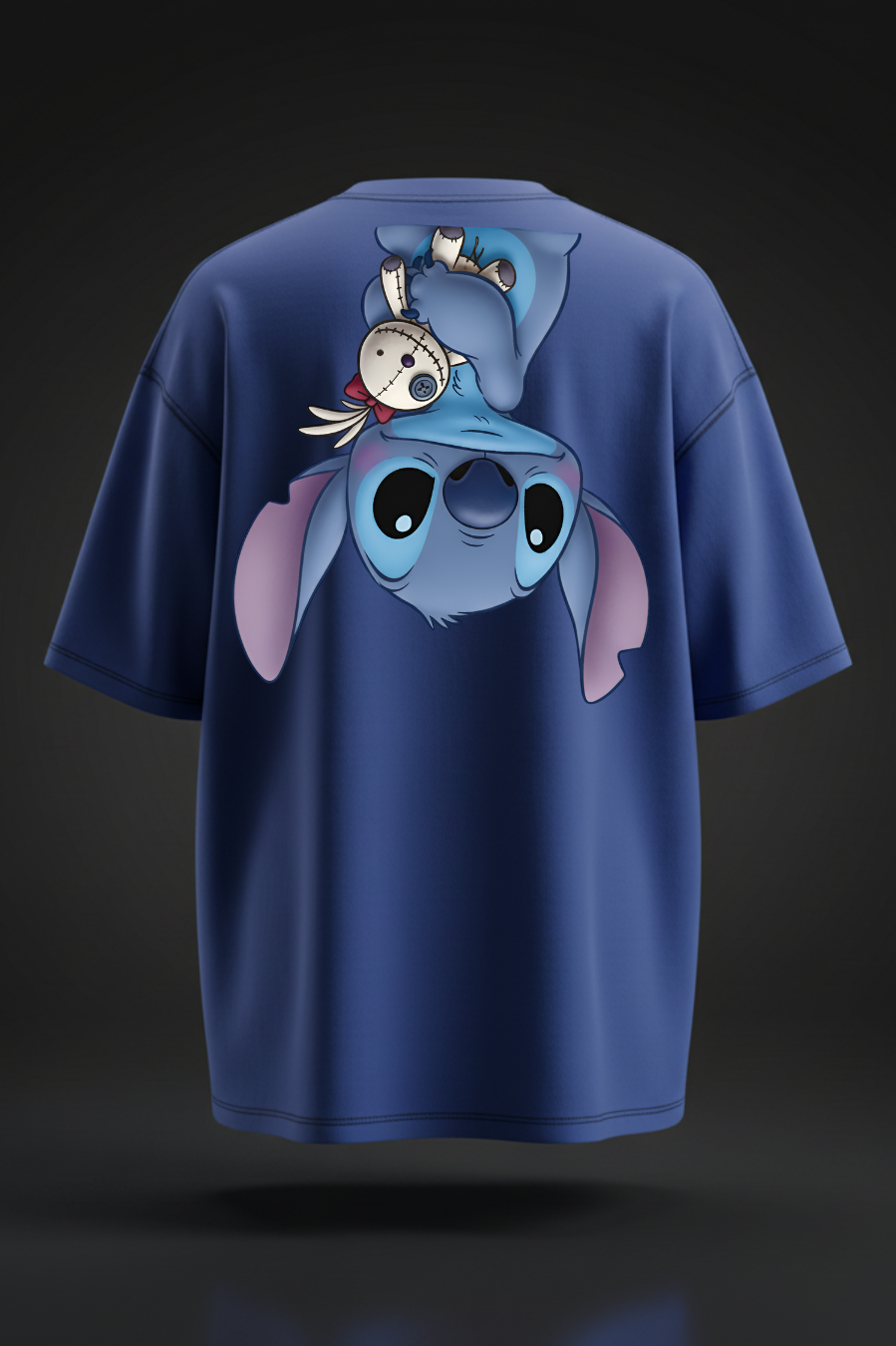 Black Oversized Cartoon Stitch Print T-Shirt – Unisex Streetwear