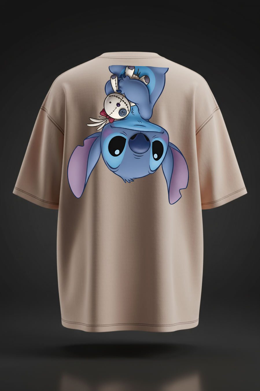 Black Oversized Cartoon Stitch Print T-Shirt – Unisex Streetwear