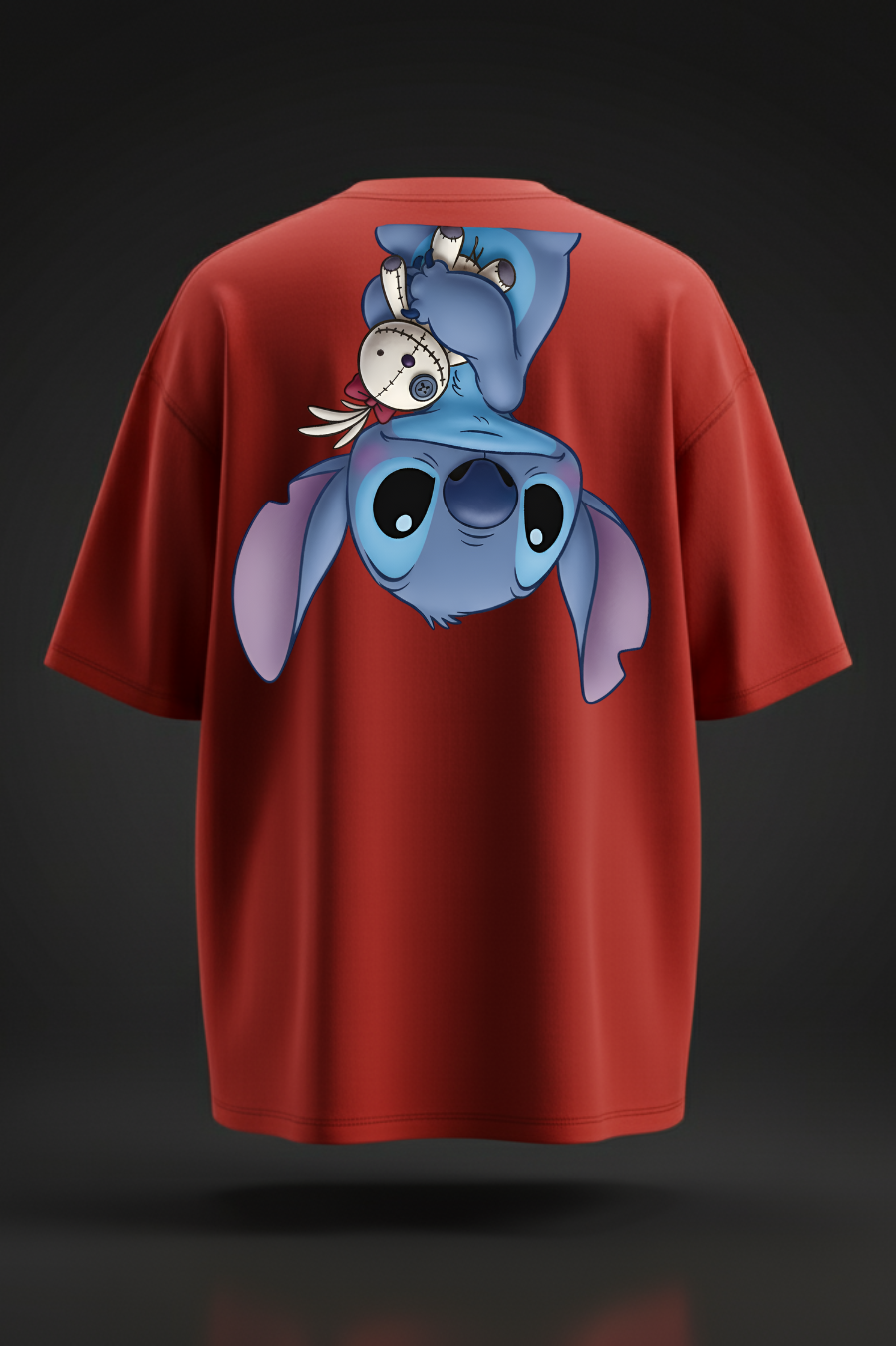 Black Oversized Cartoon Stitch Print T-Shirt – Unisex Streetwear