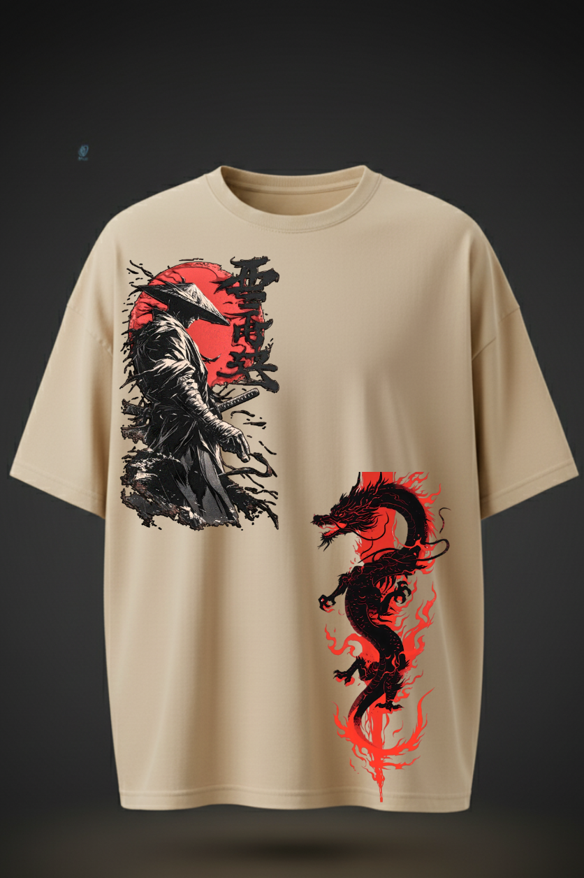 Dragon & Samurai Oversized T-Shirt – Streetwear Edition