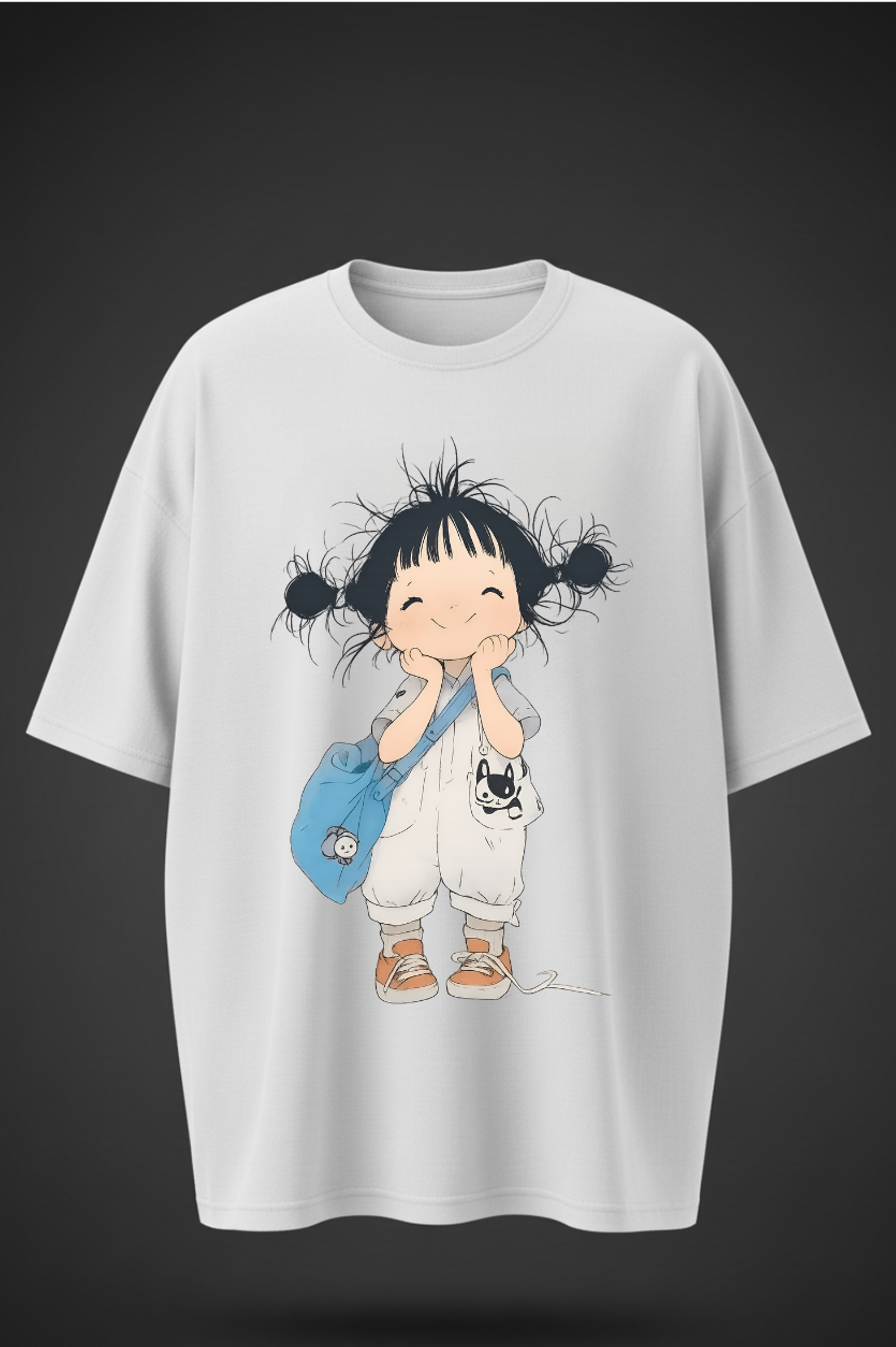 Oversized T-Shirt with Cute Cartoon Girl Print – Unisex Casual Wear