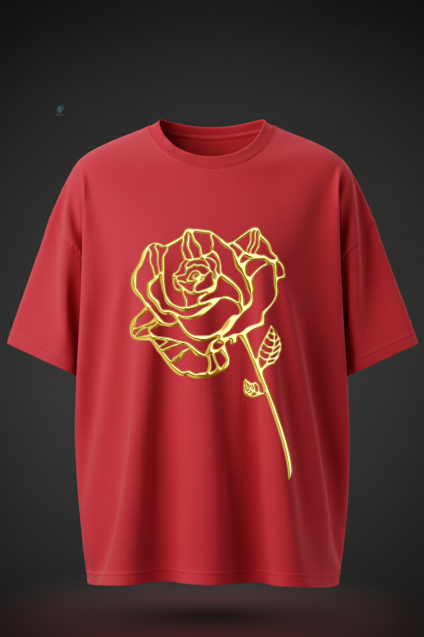 T-Shirt with Golden Rose Print – Minimal & Elegant Streetwear