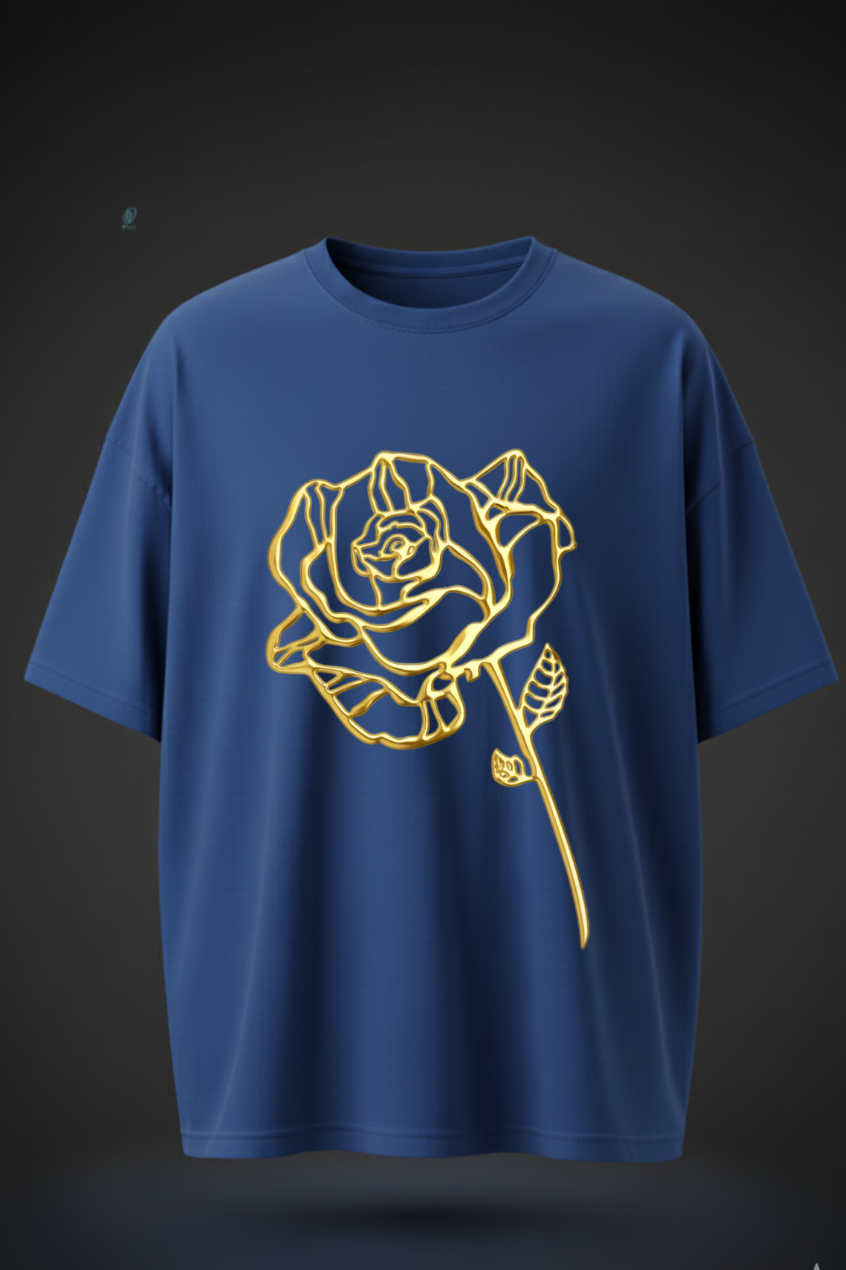 T-Shirt with Golden Rose Print – Minimal & Elegant Streetwear