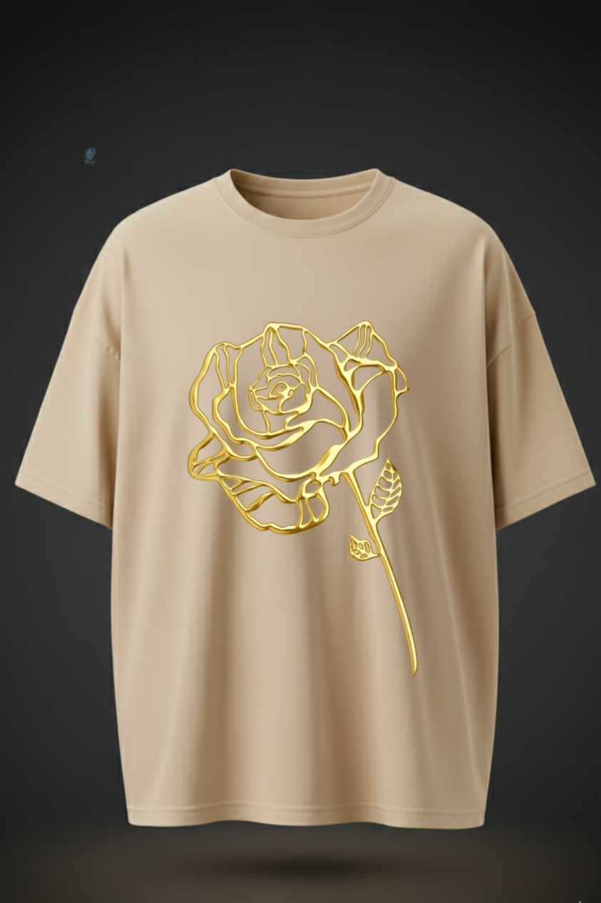 T-Shirt with Golden Rose Print – Minimal & Elegant Streetwear