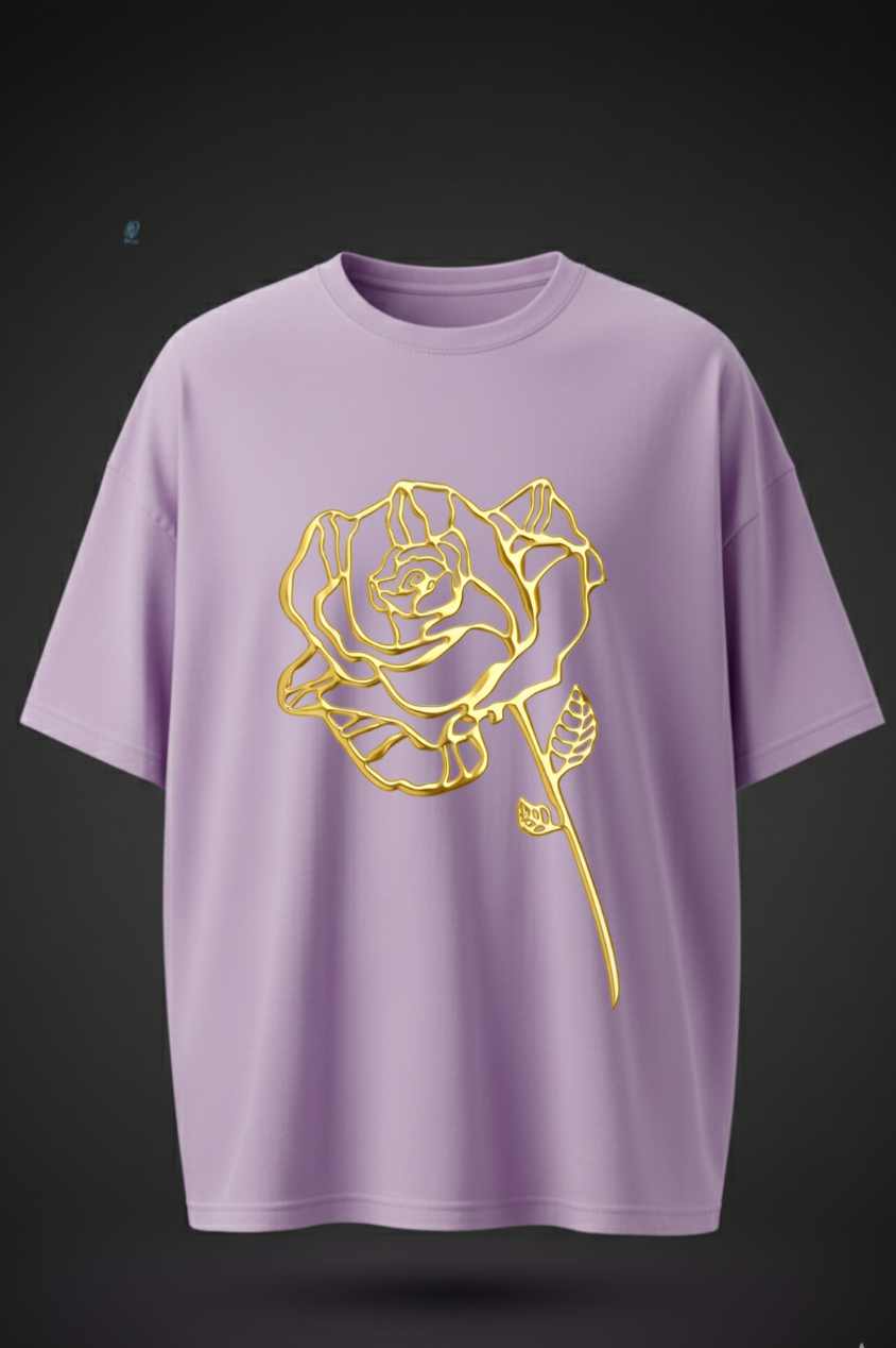 T-Shirt with Golden Rose Print – Minimal & Elegant Streetwear