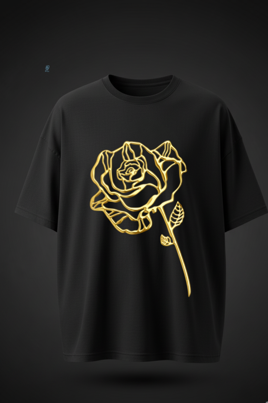 T-Shirt with Golden Rose Print – Minimal & Elegant Streetwear