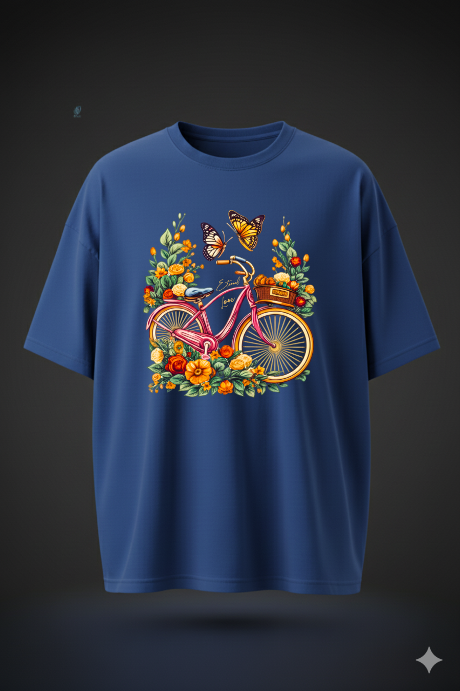 Oversized Bicycle & Floral Print T-Shirt – Unisex Casual Wear