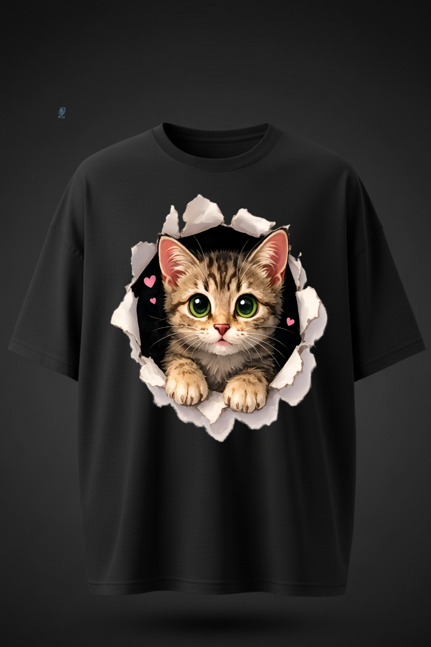 Cute 3D Cat Print Oversized T-Shirt – Unisex Casual Wear