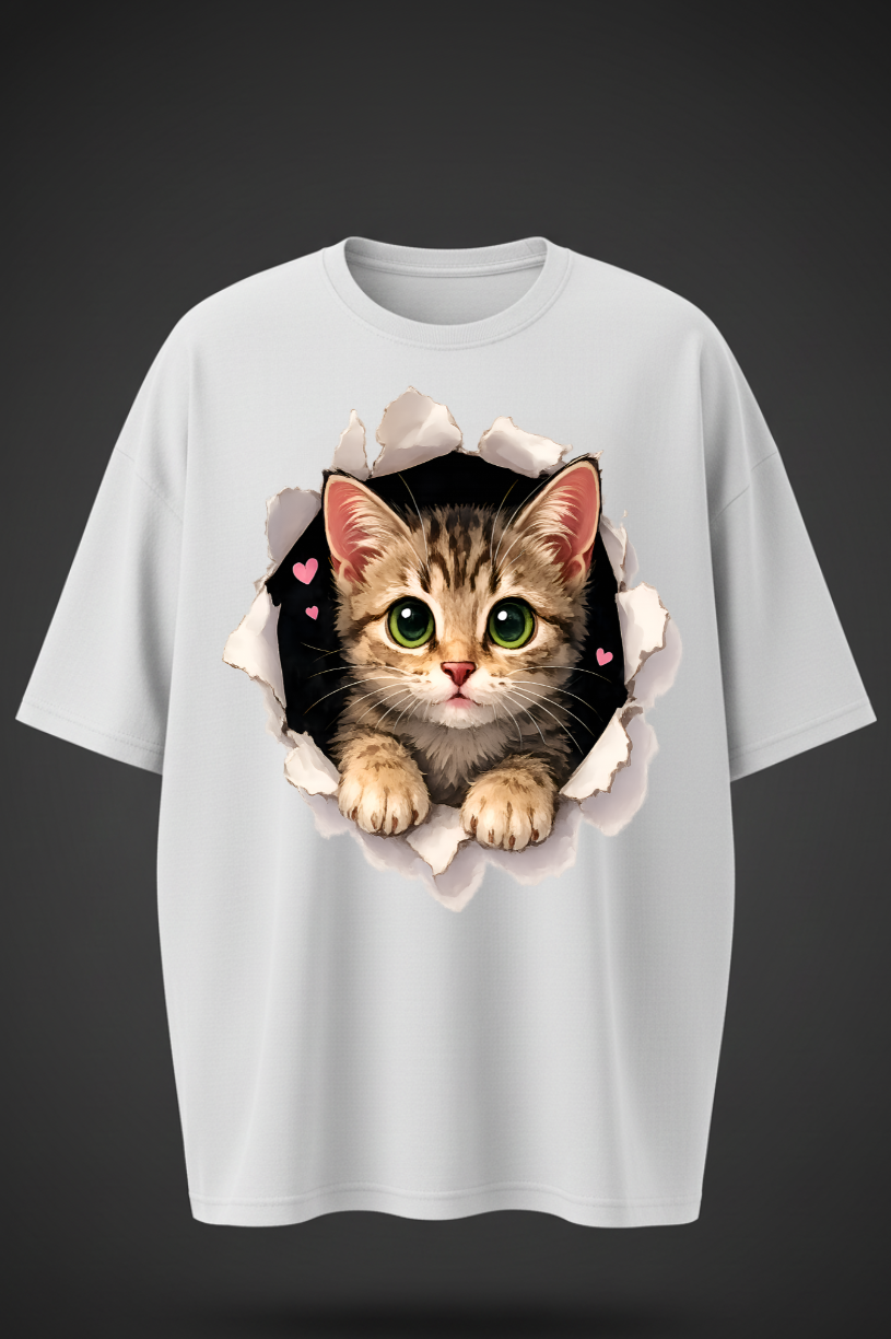 Cute 3D Cat Print Oversized T-Shirt – Unisex Casual Wear