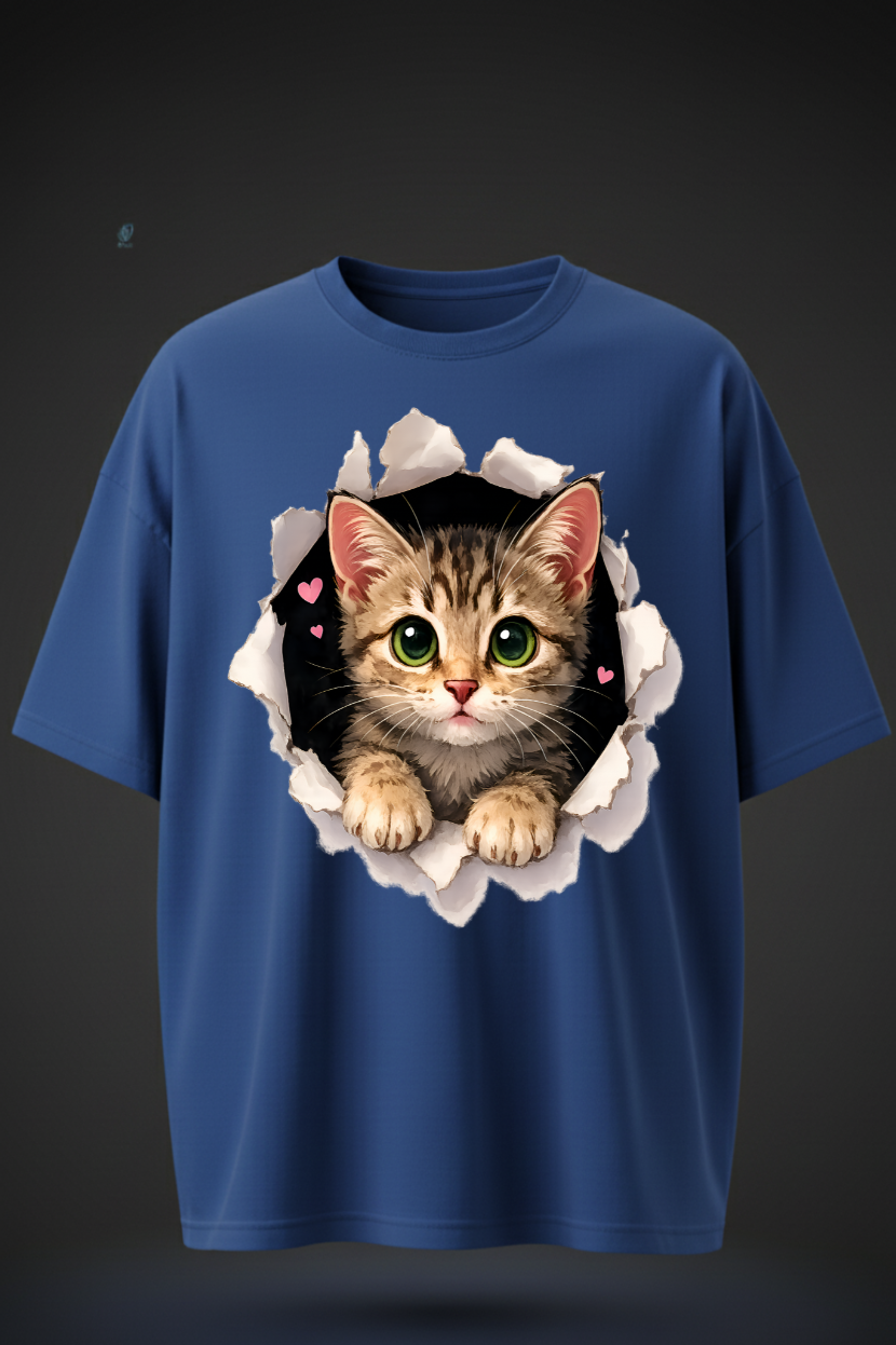 Cute 3D Cat Print Oversized T-Shirt – Unisex Casual Wear