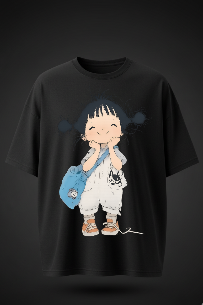 Oversized T-Shirt with Cute Cartoon Girl Print – Unisex Casual Wear
