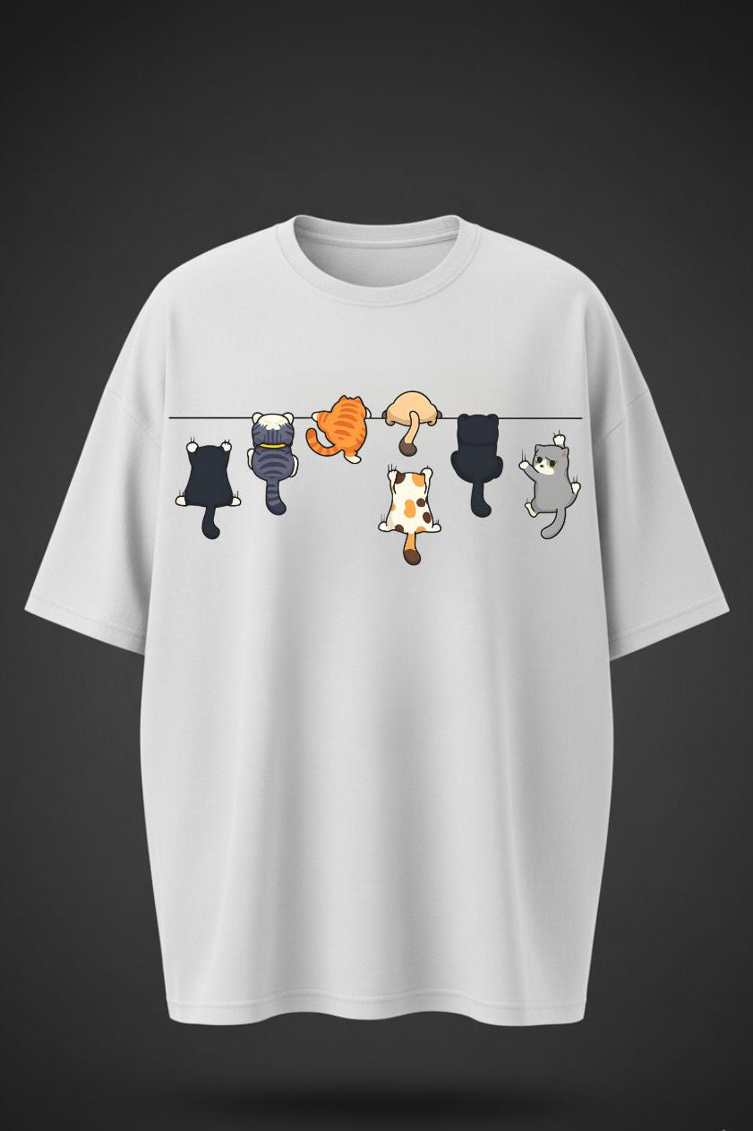 Oversized Cartoon Cat Print T-Shirt – Unisex Streetwear