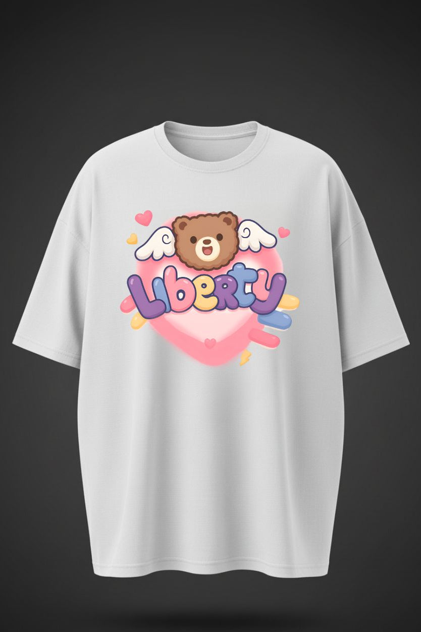 Oversized Teddy Bear Liberty Print T-Shirt – Unisex Casual Wear