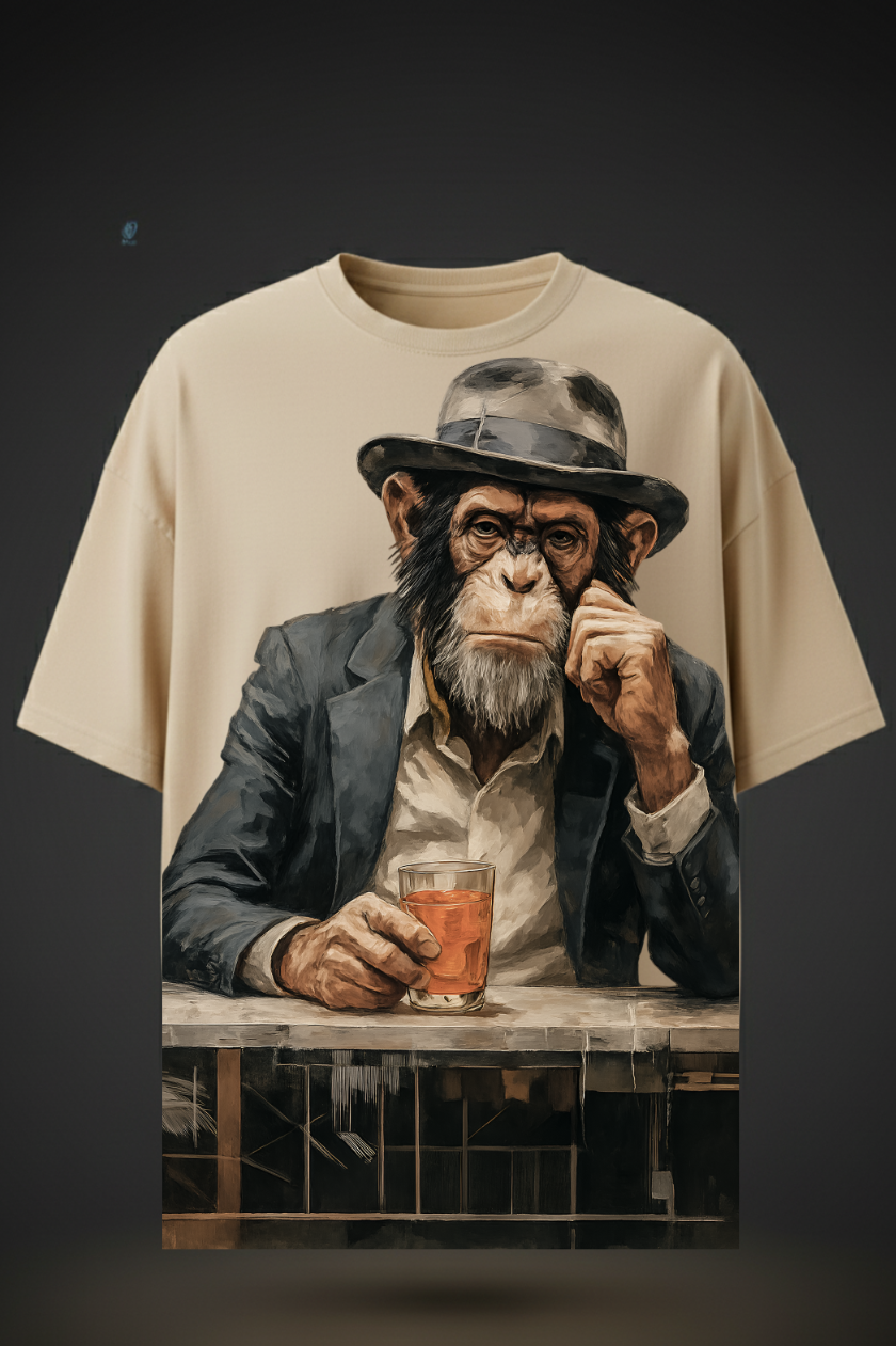 Oversized Chilling Monkey Print T-Shirt – Unisex Casual Wear