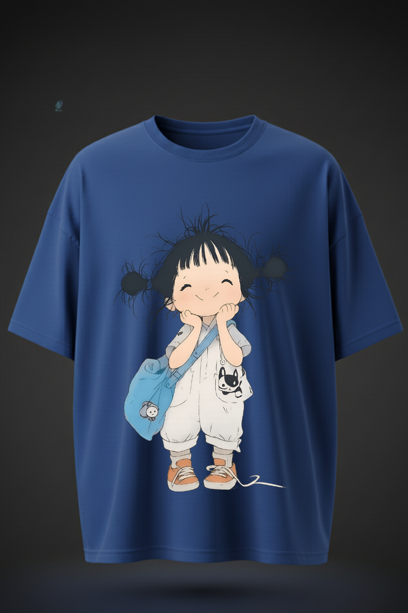 Oversized T-Shirt with Cute Cartoon Girl Print – Unisex Casual Wear