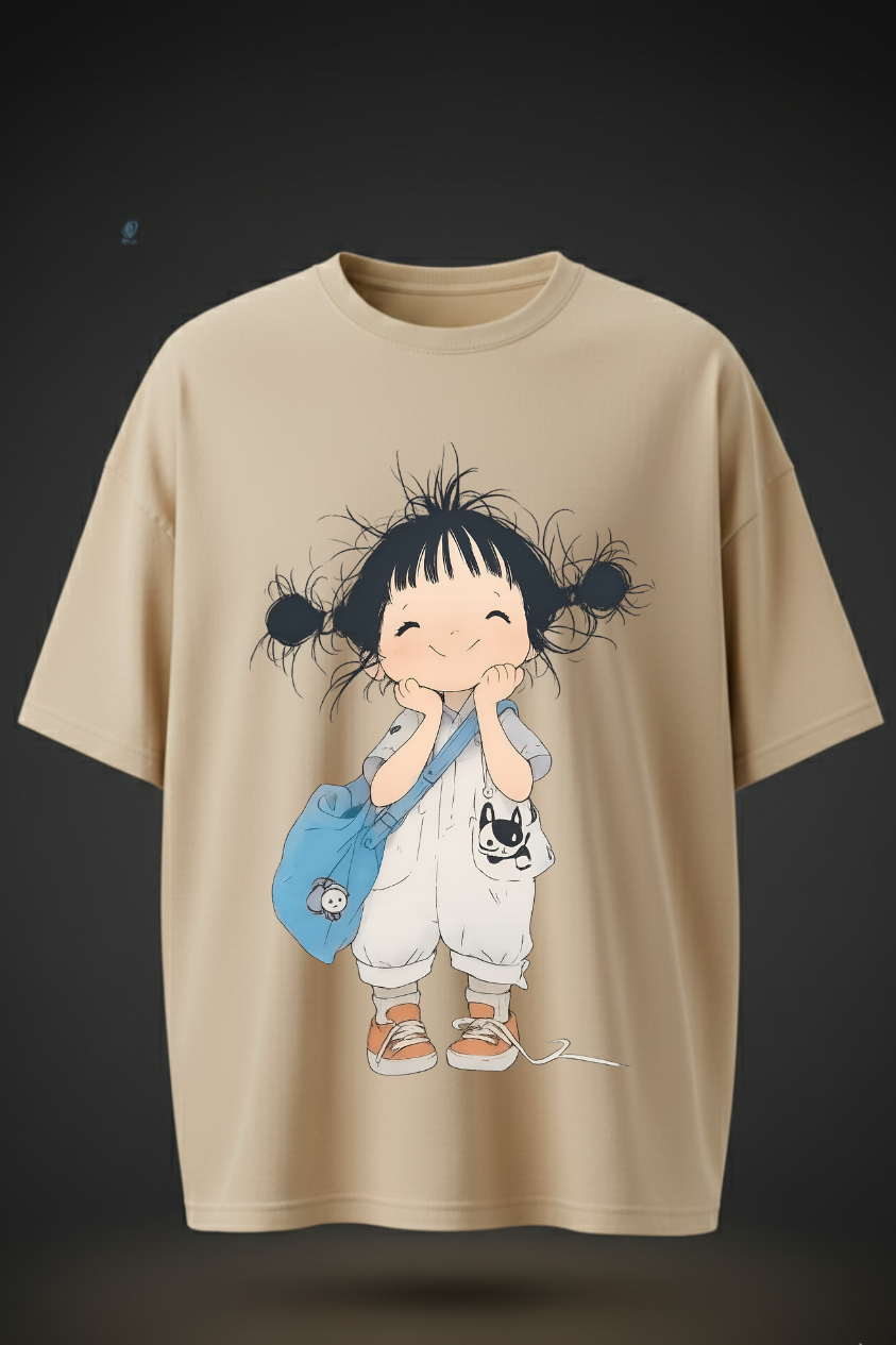 Oversized T-Shirt with Cute Cartoon Girl Print – Unisex Casual Wear