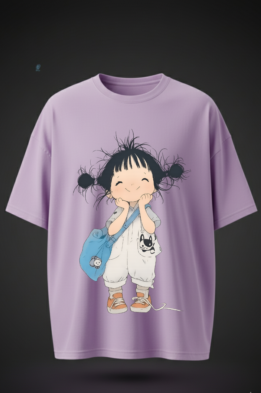 Oversized T-Shirt with Cute Cartoon Girl Print – Unisex Casual Wear
