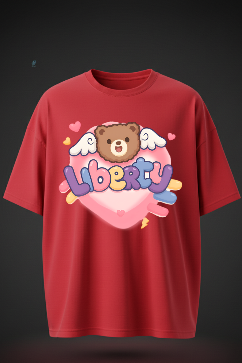 Oversized Teddy Bear Liberty Print T-Shirt – Unisex Casual Wear