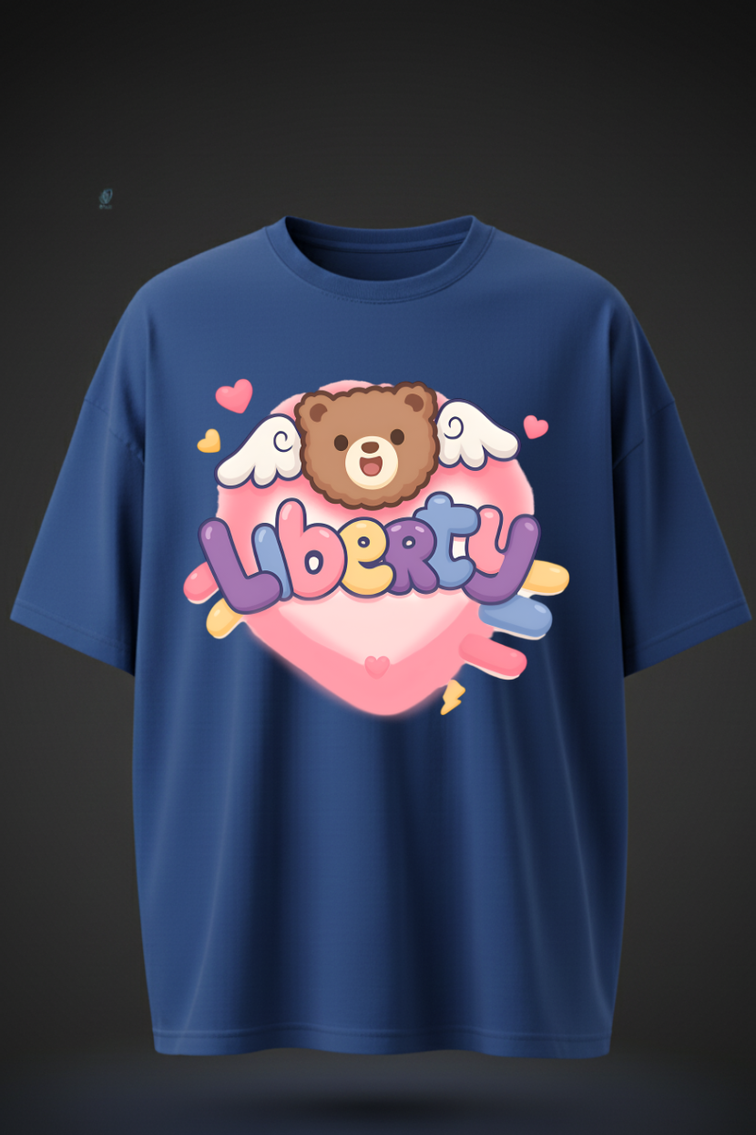 Oversized Teddy Bear Liberty Print T-Shirt – Unisex Casual Wear