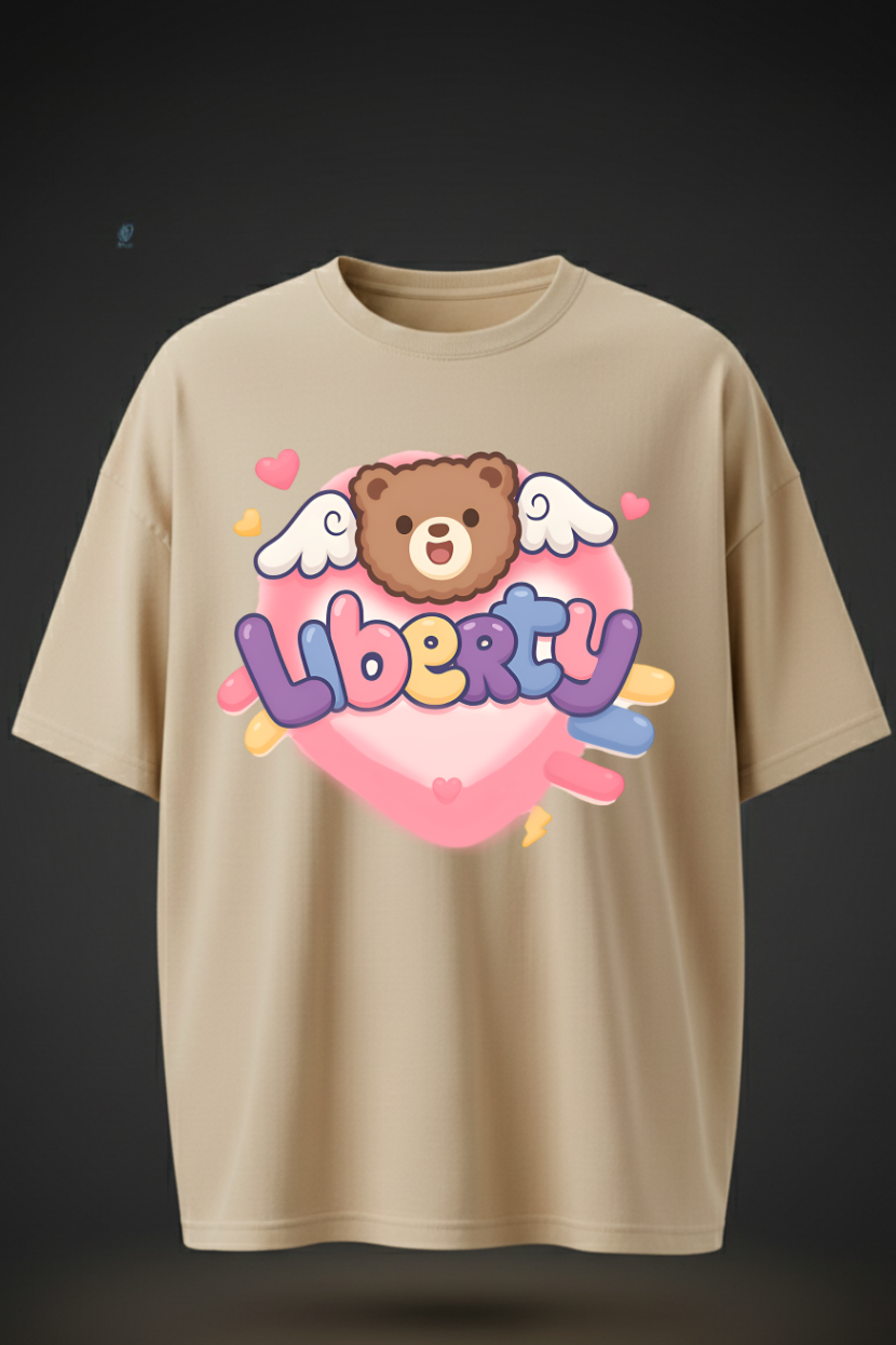 Oversized Teddy Bear Liberty Print T-Shirt – Unisex Casual Wear