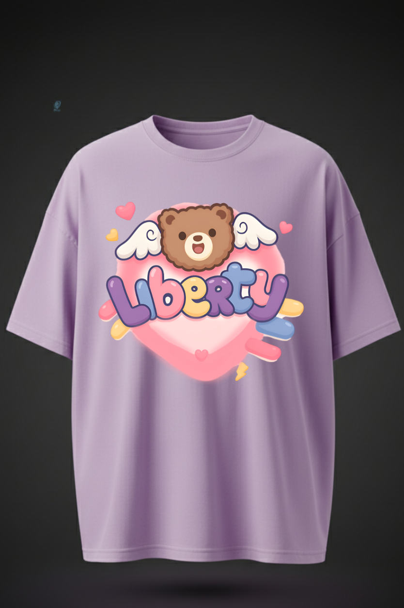 Oversized Teddy Bear Liberty Print T-Shirt – Unisex Casual Wear