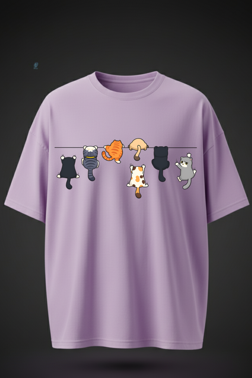 Oversized Cartoon Cat Print T-Shirt – Unisex Streetwear