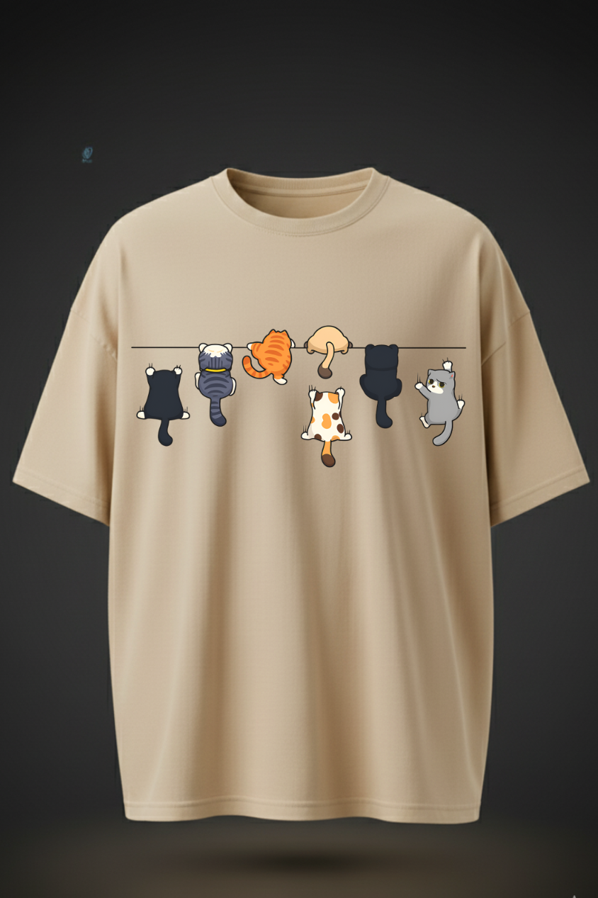 Oversized Cartoon Cat Print T-Shirt – Unisex Streetwear