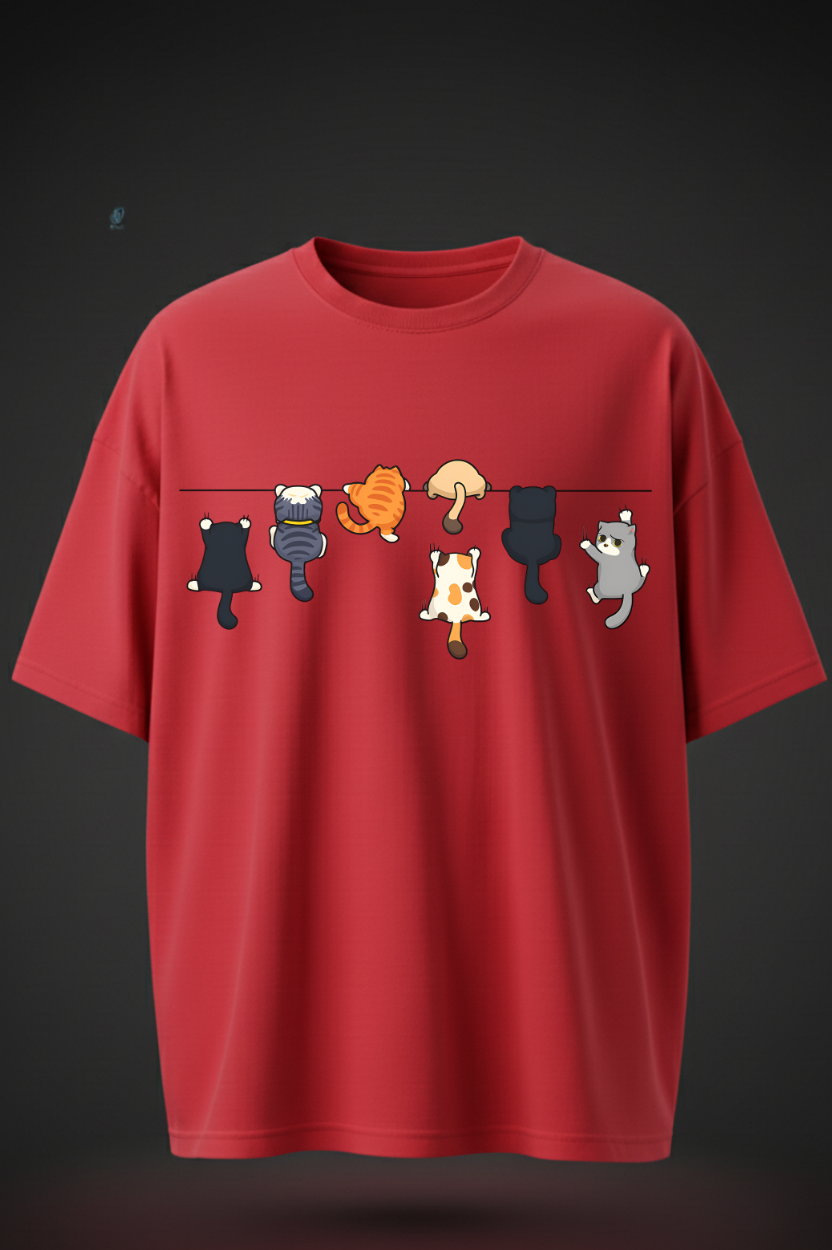 Oversized Cartoon Cat Print T-Shirt – Unisex Streetwear