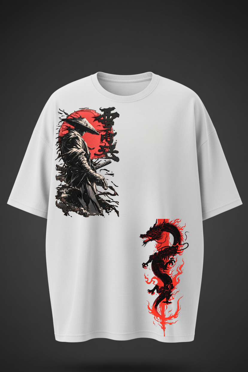 Dragon & Samurai Oversized T-Shirt – Streetwear Edition – Mufasa Royal